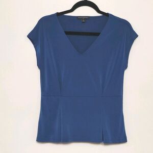 Banana Republic Royal Blue V-Neck Peplum Blouse Small Short Sleeve Top